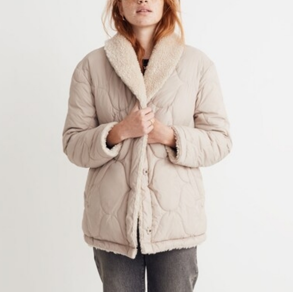 Madewell Reversible Quilted Faux-Shearling Beige Jacket - Size Small